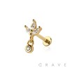 MULTI CZ MARQUISE WITH ROUND DANGLE CZ THREADLESS (PUSH IN) 316L SURGICAL STEEL LABRET SET